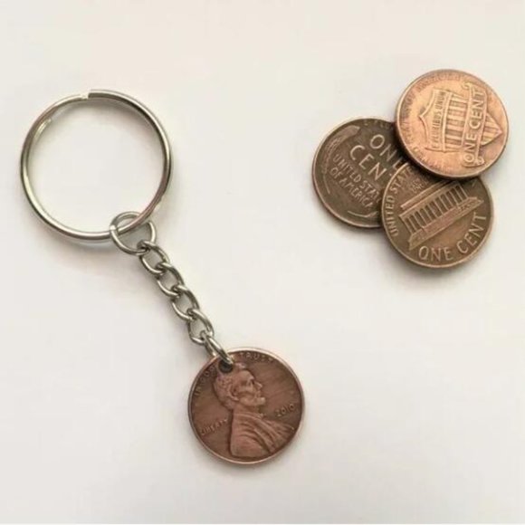 Lucky Penny Keychain Handmade Stainless Steel Copper Unisex - Picture 2 of 2